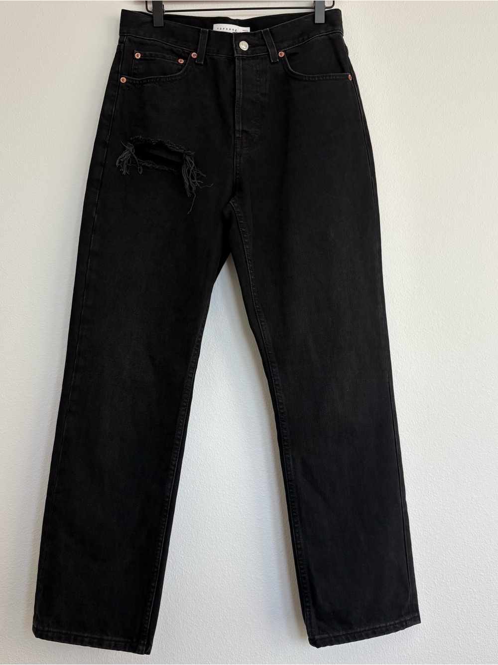 Topshop Distressed High-Waist Straight Leg Dad Jeans Washed Black Women’s 28x30